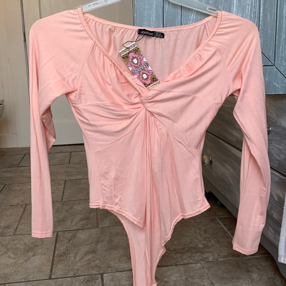 Pink boohoo body suit